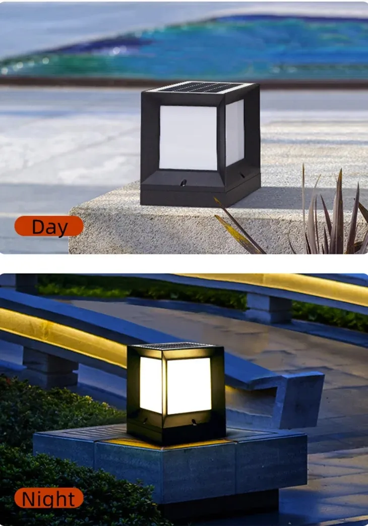 Luz decorativa de pilar de puerta de cerca al aire libre cuadrada de aluminio LED solar impermeable IP65