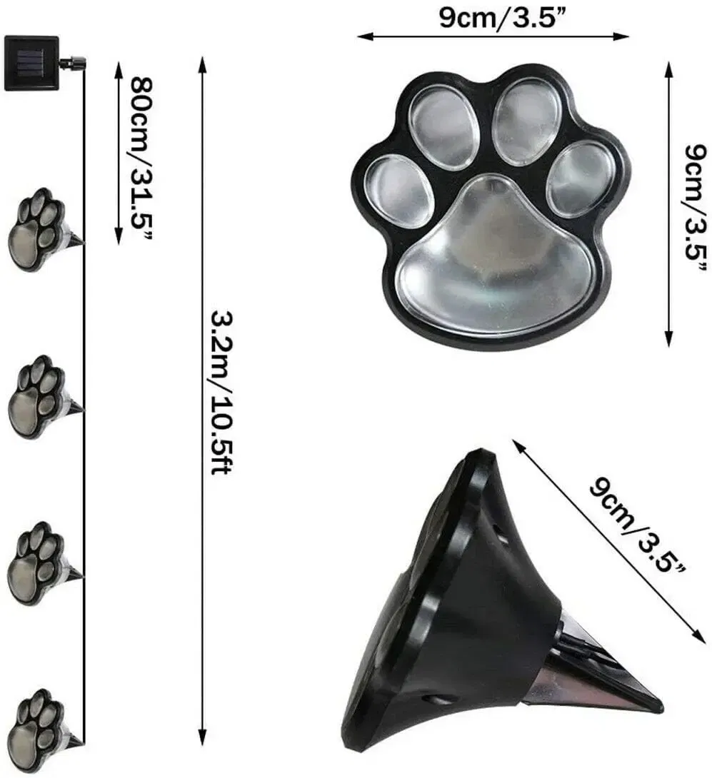 4 Lámparas LED de huellas de patas de gato solar para jardín al aire libre, faroles decorativos LED, iluminación de senderos con huellas