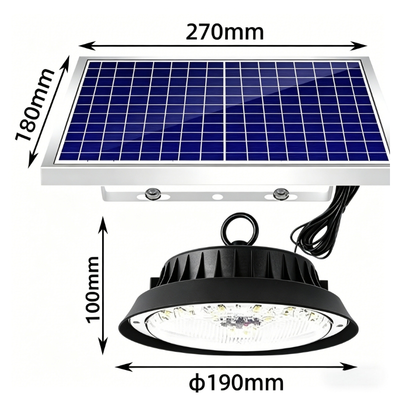 100W Luz Solar Super Brillante LED Luz de Alta Bahía Luz Colgante Tipo Dividido Ahorro de Energía Sin Factura de Electricidad para Almacén Granja Cobertizo Luz de Techo Industrial