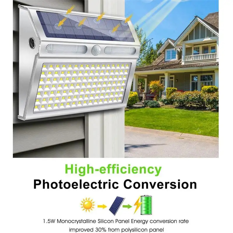 Luz de pared solar LED decorativa a prueba de agua con sensor de movimiento de acero inoxidable 112PCS para jardín, lámpara de escalera exterior, cerca exterior