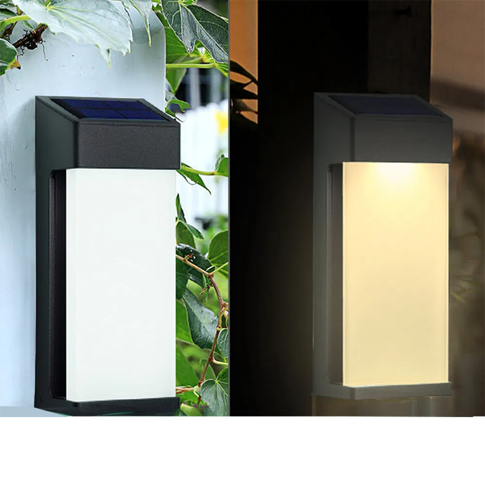 Luz de pared LED solar, luz de cerca impermeable, automática, decorativa para exteriores, negra, para terraza, patio, escaleras, jardín, camino y entrada