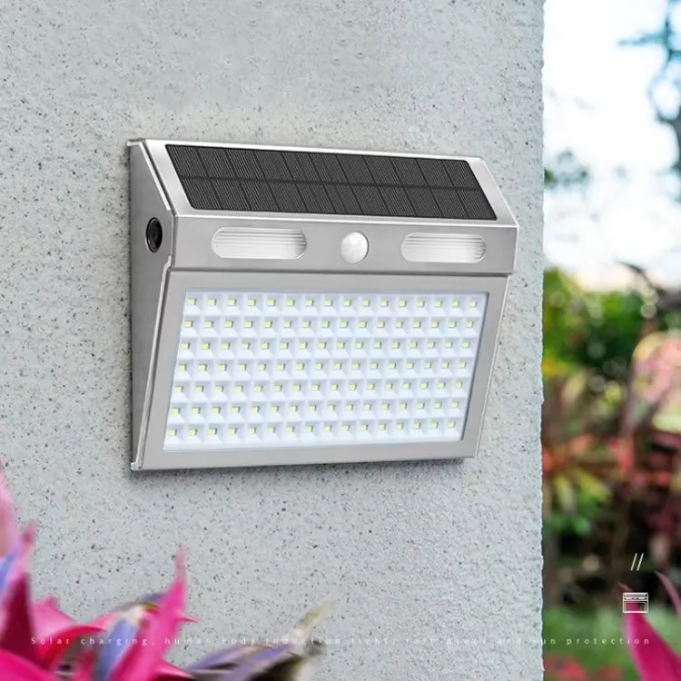 Luz de pared solar LED decorativa a prueba de agua con sensor de movimiento de acero inoxidable 112PCS para jardín, lámpara de escalera exterior, cerca exterior