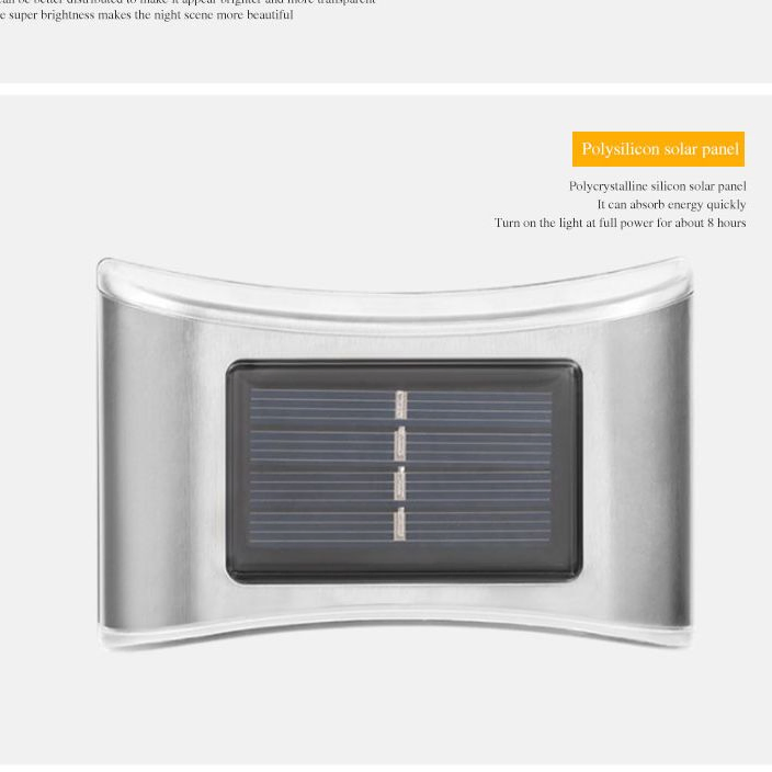 Luz de pared solar decorativa impermeable de acero inoxidable para exteriores 6LED lámpara de jardín paisajístico de cerca de patio