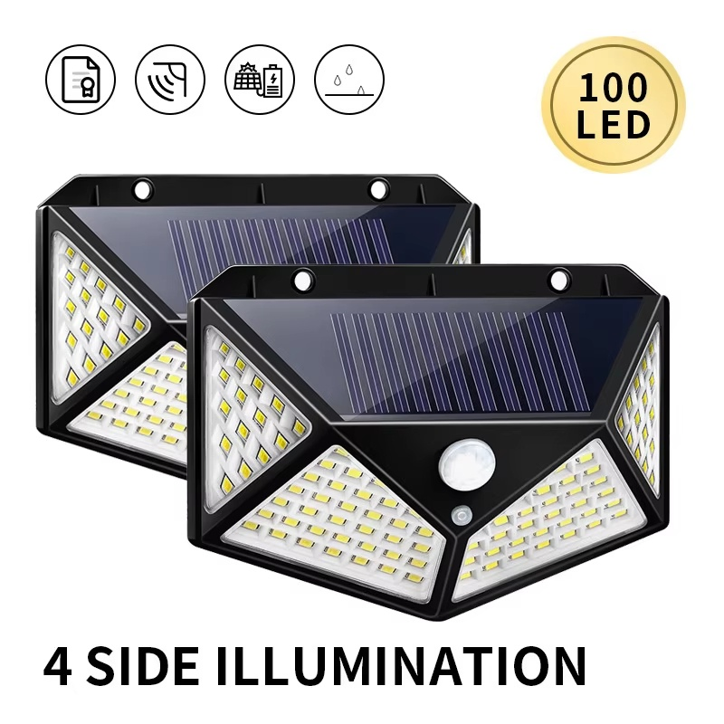 Lámpara de pared con luz solar, sensor de movimiento, luz LED solar para exteriores, jardín trasero, escalera, impermeable 100LED 118LED 76COB