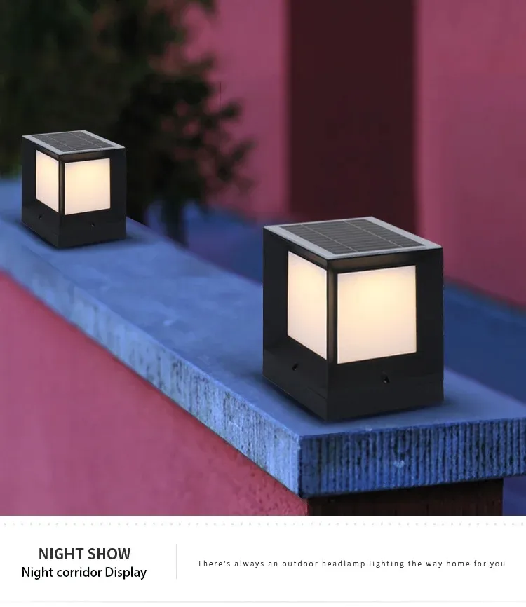 Luz decorativa de pilar de puerta de cerca al aire libre cuadrada de aluminio LED solar impermeable IP65
