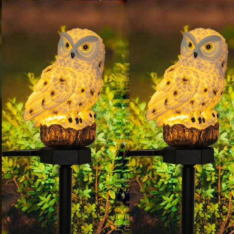 Luz LED solar de resina en forma de búho para estatuas de terraza y jardín