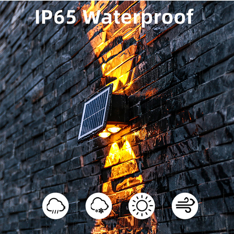 luz de cerca solar impermeable y cálida para exteriores, arriba y abajo, IP65 lámparas de pared de seguridad para hogar, jardín y porche