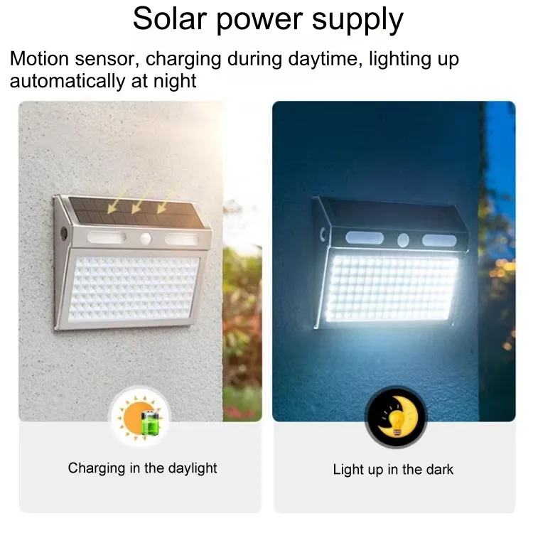 Luz de pared solar LED decorativa a prueba de agua con sensor de movimiento de acero inoxidable 112PCS para jardín, lámpara de escalera exterior, cerca exterior