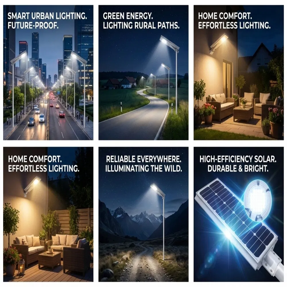 Precio de fábrica 30W 60W 100W 200W Lámpara de jardín solar de potencia superbrillante para exteriores con control remoto, luz solar de calle integrada