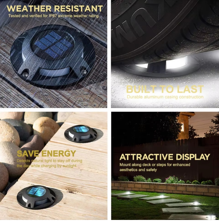 Lámpara LED solar a prueba de agua para advertencia en aceras, escaleras, jardines y caminos