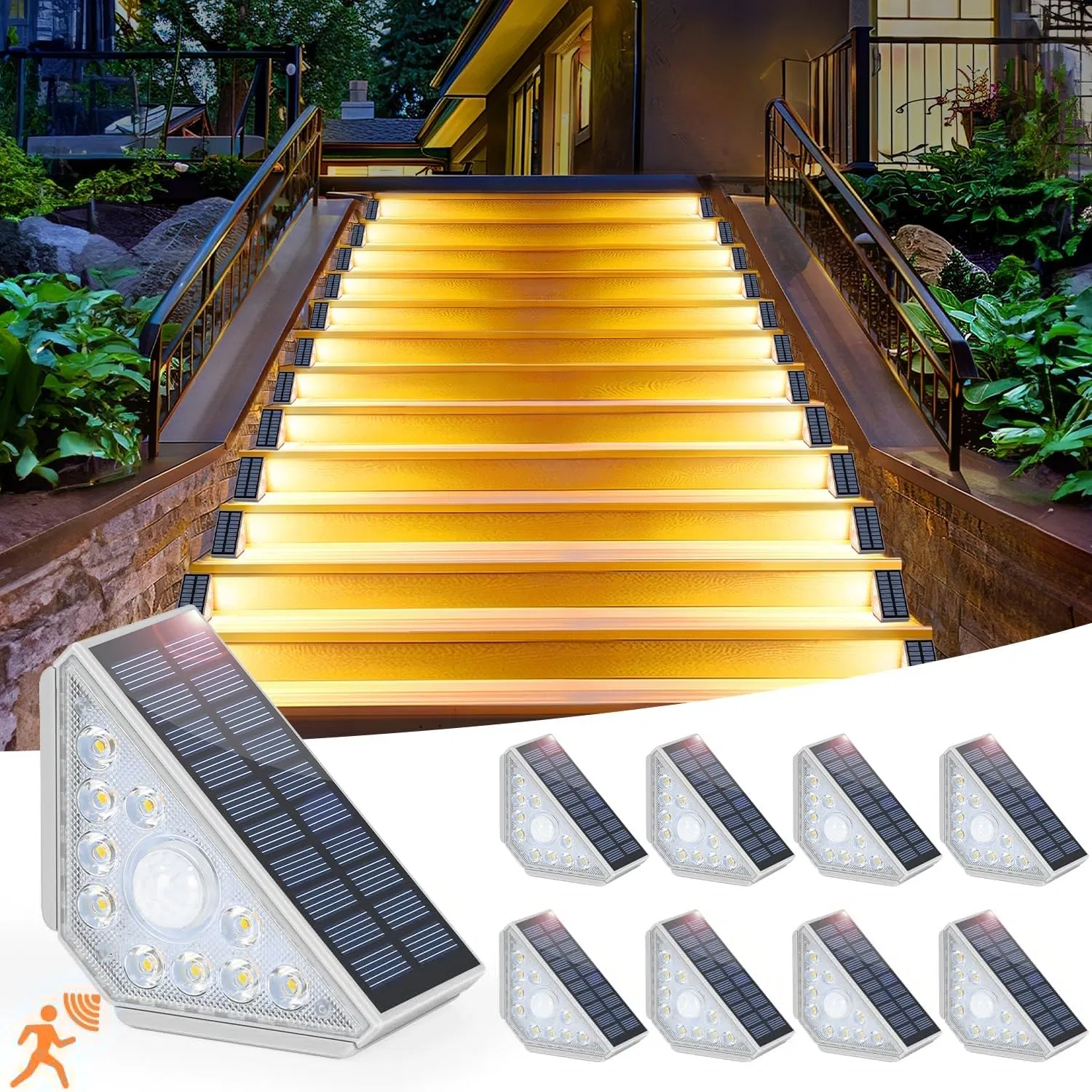 Luces solares de escalera con sensor de movimiento para porche exterior y patio