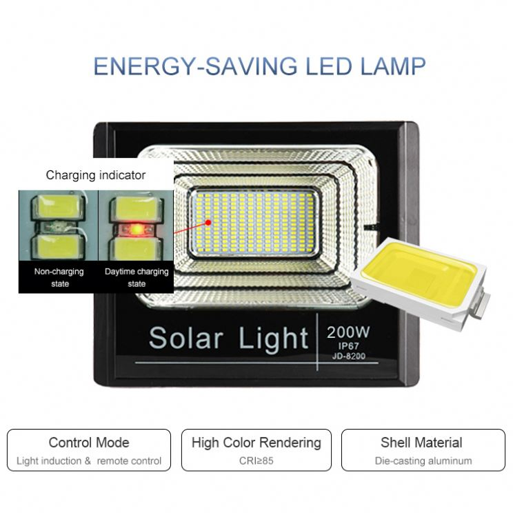 200W 300W Luces de inundación solares exteriores LED con sensor de luz y paneles solares IP67 Lámparas impermeables para cobertizos, carteles reflectores, luz LED