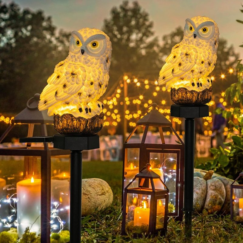 Luz LED solar de resina en forma de búho para estatuas de terraza y jardín