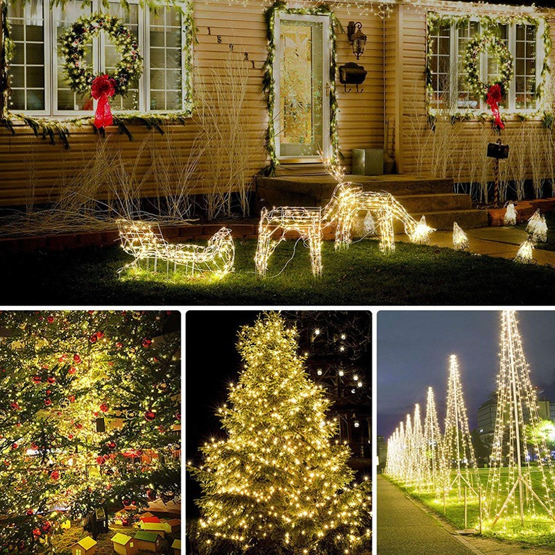 Luces de Navidad en cadena, decoraciones para fiestas alimentadas por energía solar