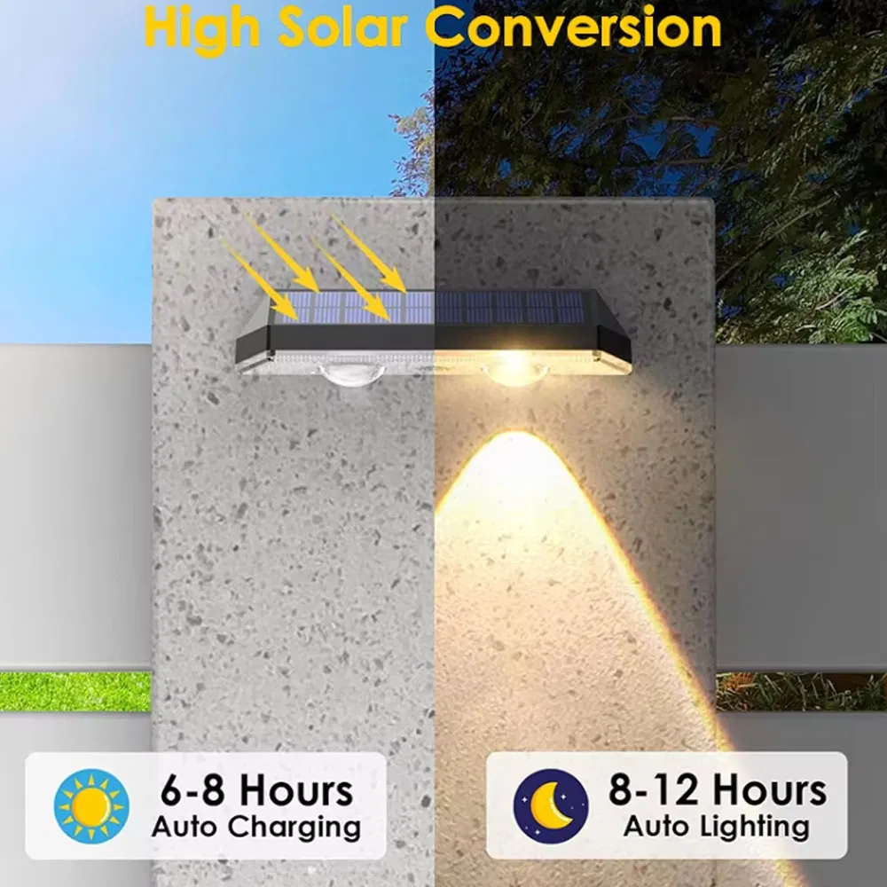 Luz LED exterior opulenta alimentada por energía solar con sensor de movimiento para el cuerpo humano en patio terraza IP65 Luz solar impermeable con sensor de movimiento