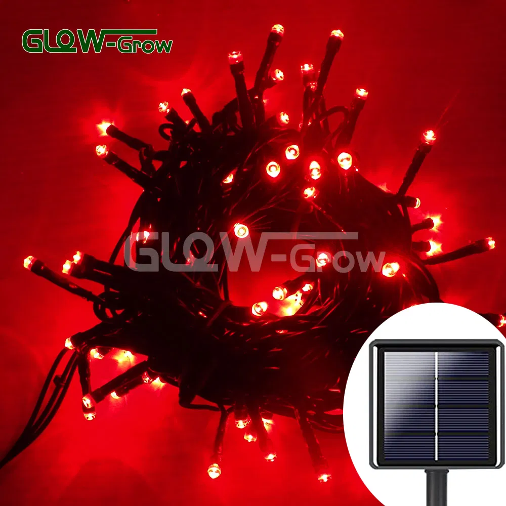 Cadena de luces LED de hadas solares rojas para Navidad, decoración comercial para bodas, fiestas, jardines, hogares, calles y árboles
