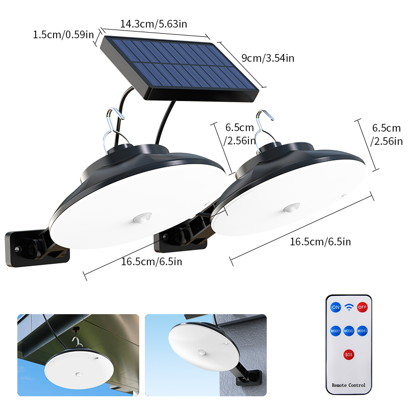 Lámpara solar de pared colgante de alta luminosidad para exteriores con doble cabezal