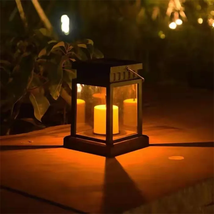 Linternas de jardín al aire libre coloridas en forma de cuadrado de color cálido de energía solar