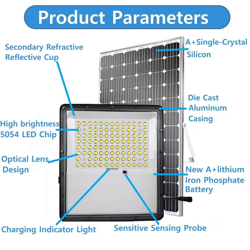 Luces de inundación solares al aire libre, iluminación LED para jardín