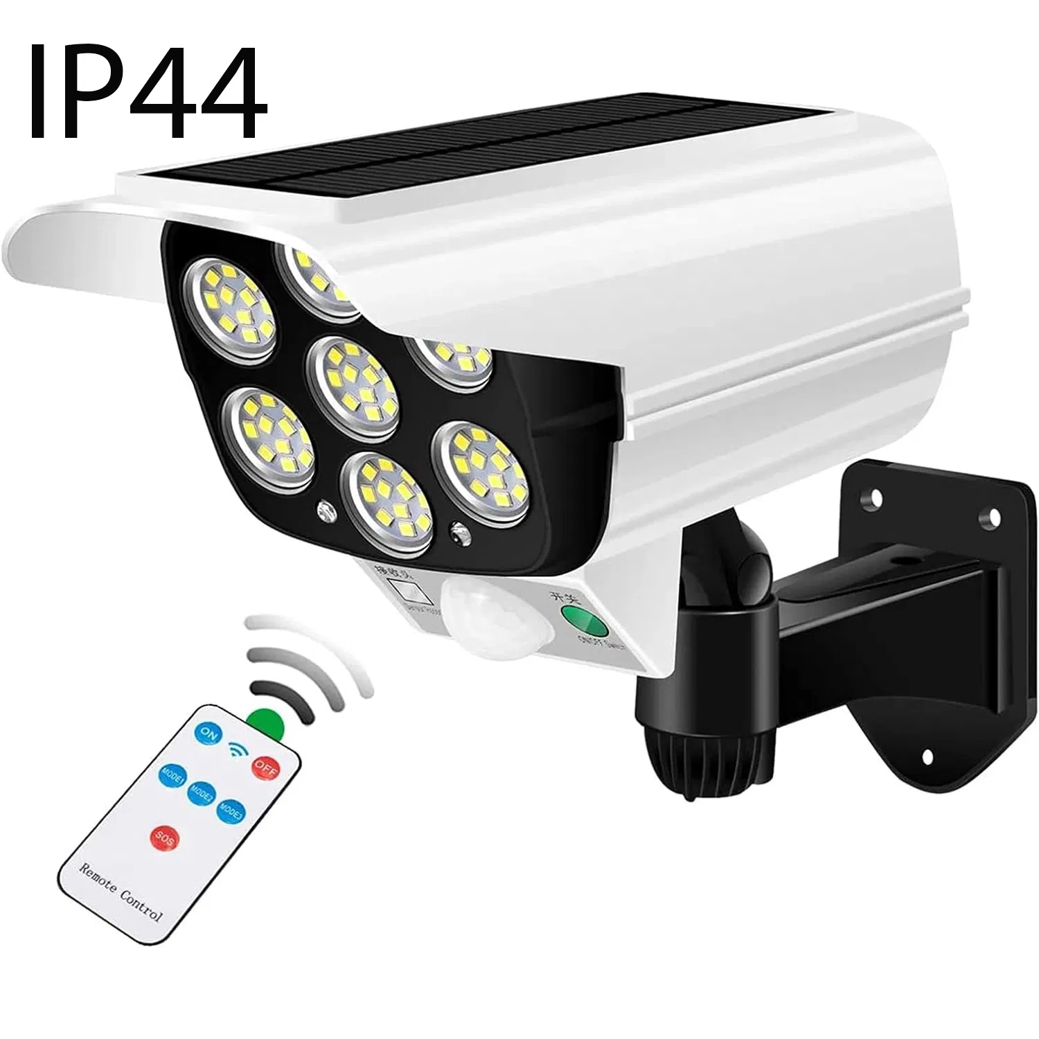 Iluminación solar exterior, simulación de luz fuerte con monitoreo, luces de pared de seguridad con sensores de movimiento, granja de patio trasero, terraza, plaza, a prueba de salpicaduras