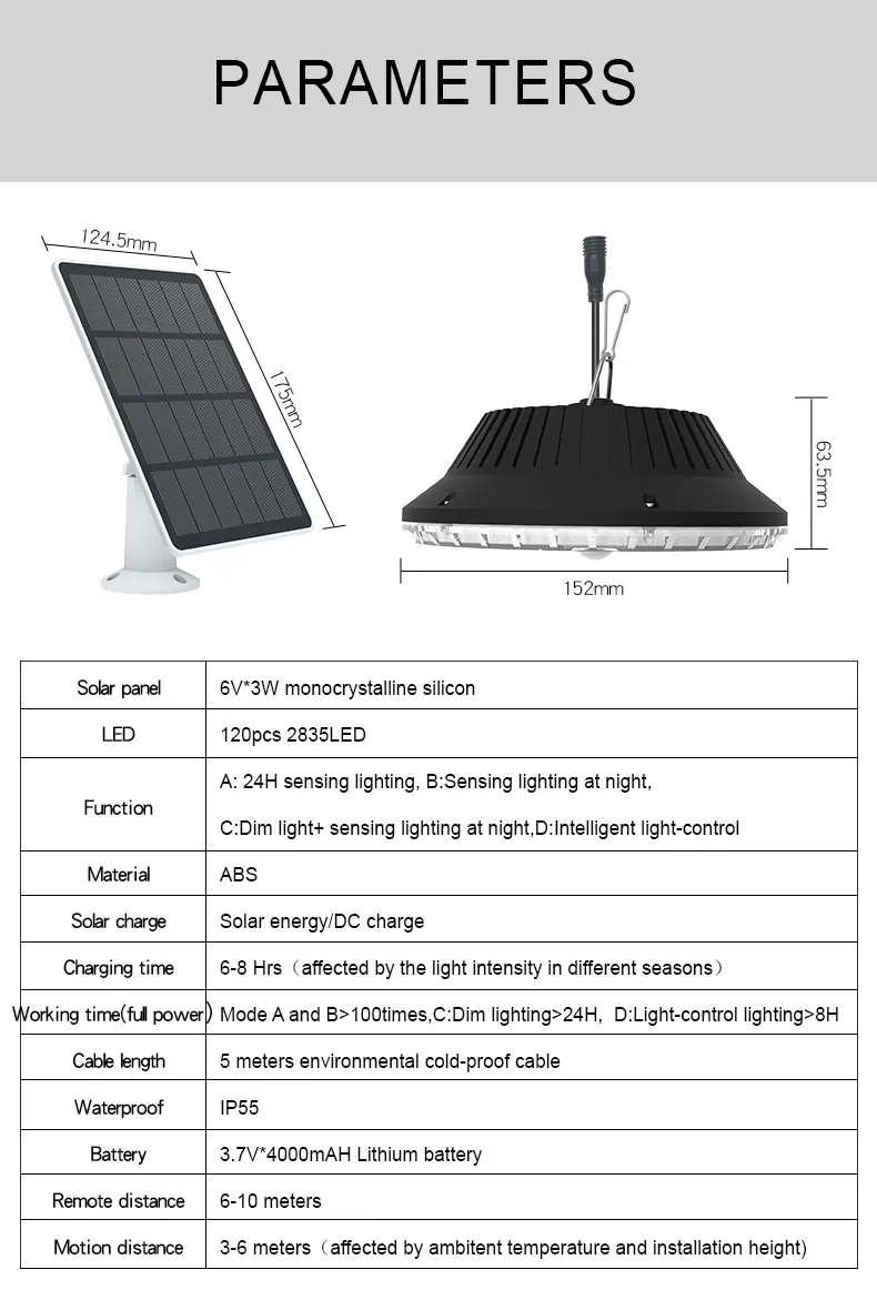 Luces de Techo Solar LED para Exterior, Luces de Seguridad para Porches, Luces Solares con Control Remoto para Cobertizos, Porches, Patios, Garajes