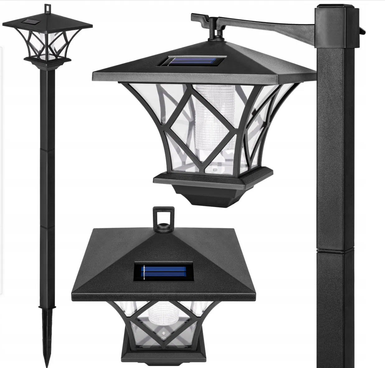 1.5m Lámpara Solar de Pared con Llama LED para Jardín Exterior, Luz de Paisaje y Foco de Calle