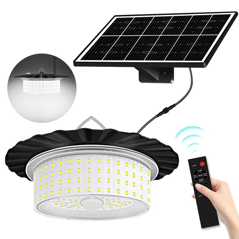 Luz Colgante Solar 244LED 5 Modos IP65 Lámpara Impermeable para Cobertizo Sensor de Movimiento Iluminación Interior Exterior