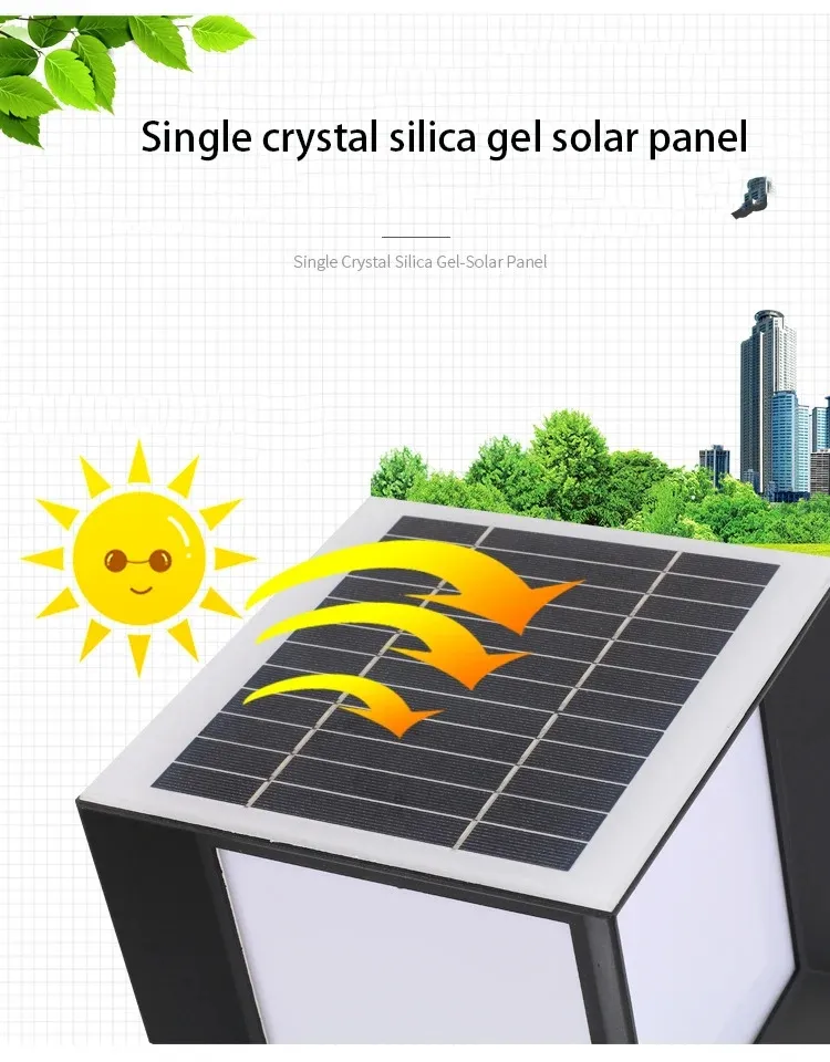 Luz decorativa de pilar de puerta de cerca al aire libre cuadrada de aluminio LED solar impermeable IP65