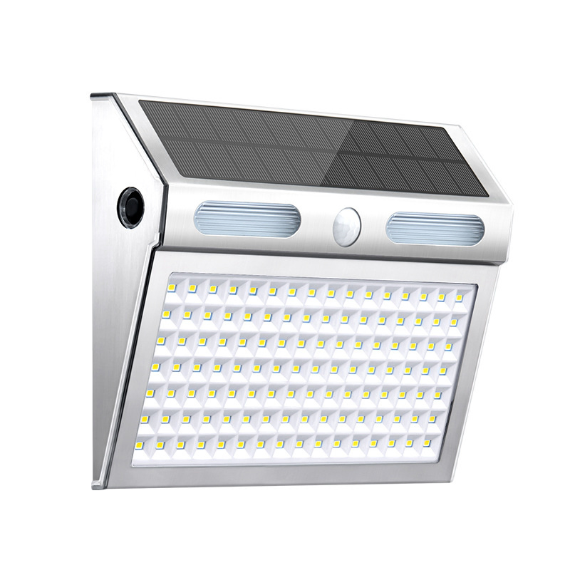 Luz de pared solar LED decorativa a prueba de agua con sensor de movimiento de acero inoxidable 112PCS para jardín, lámpara de escalera exterior, cerca exterior
