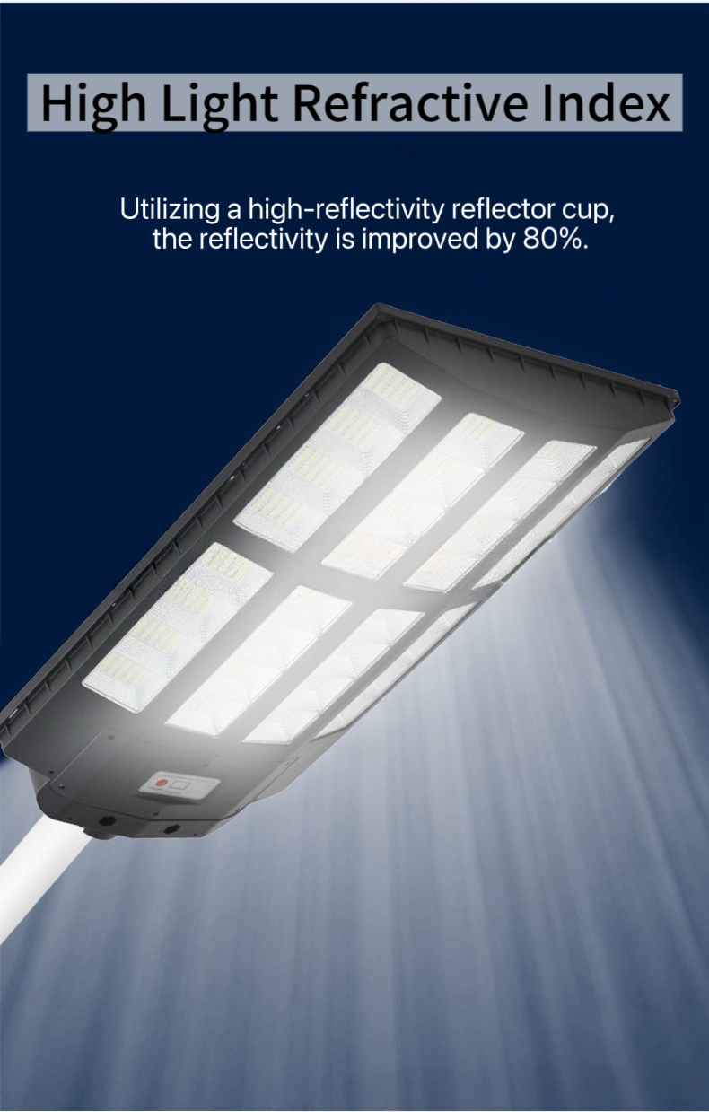 1200W Luz Solar de Calle Todo en Uno Integrada LED Solar para Exterior Lámpara de Camino con Batería de Litio de Gran Capacidad Incorporada Sensor de Movimiento Impermeable IP67 Luz