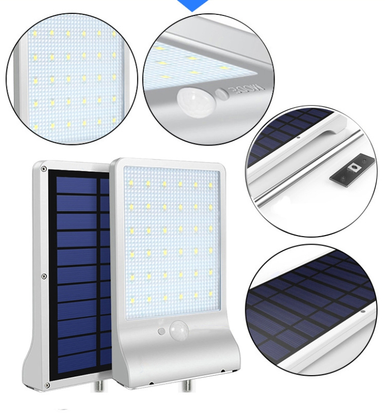 36 Luz Solar LED para Exterior con Sensor de Movimiento y Poste de Montaje
