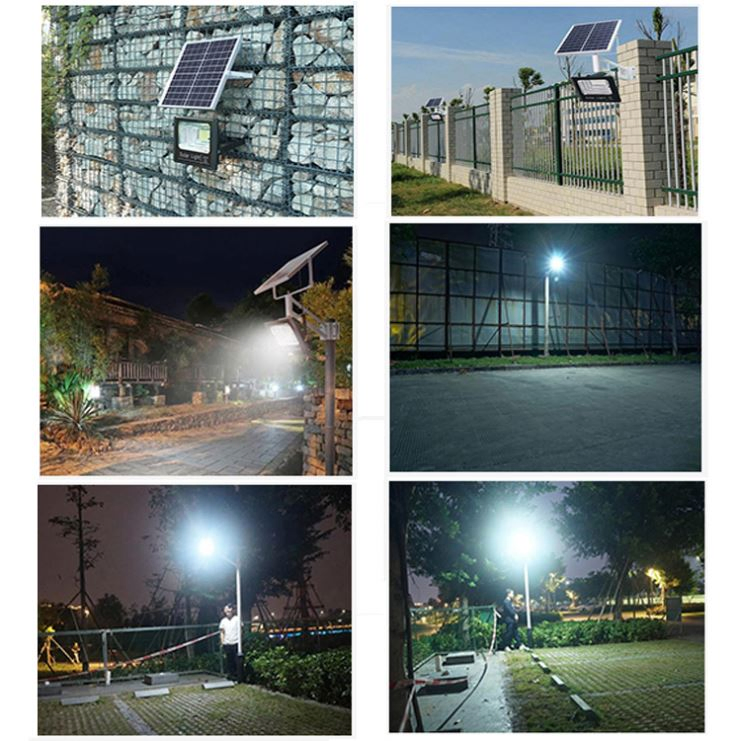 200W 300W Luces de inundación solares exteriores LED con sensor de luz y paneles solares IP67 Lámparas impermeables para cobertizos, carteles reflectores, luz LED