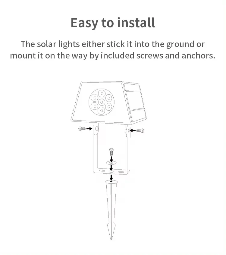 Luz de Spot Exterior Solar IP65 Impermeable Blanca Cálida para Paisaje en Jardín y Sendero