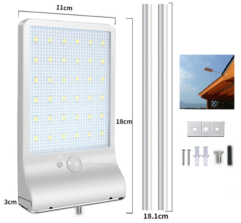 36 Luz Solar LED para Exterior con Sensor de Movimiento y Poste de Montaje