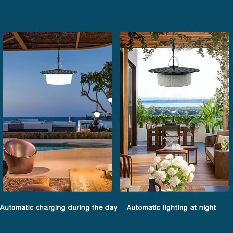 Luz Colgante Solar 244LED 5 Modos IP65 Lámpara Impermeable para Cobertizo Sensor de Movimiento Iluminación Interior Exterior