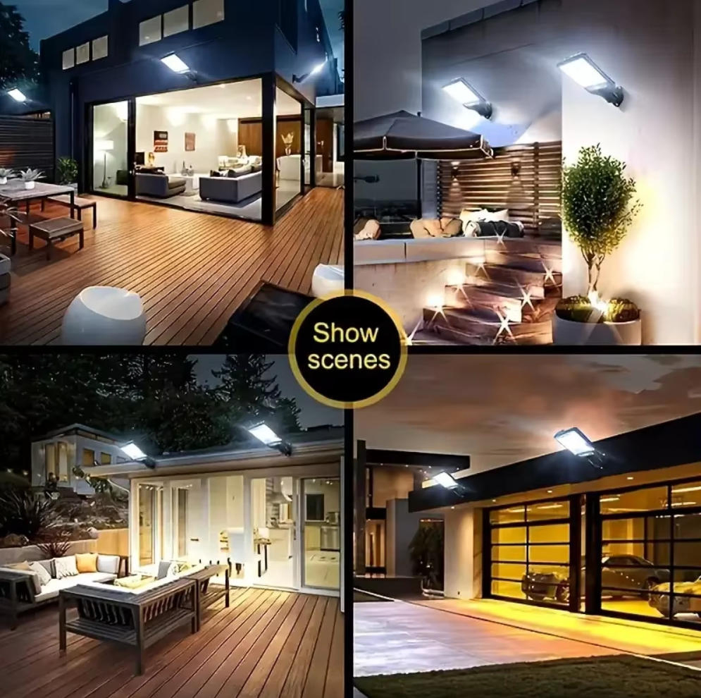 100W Luz de pared LED solar exterior con inducción a prueba de agua para jardín, terraza, garaje, patio y luz de calle