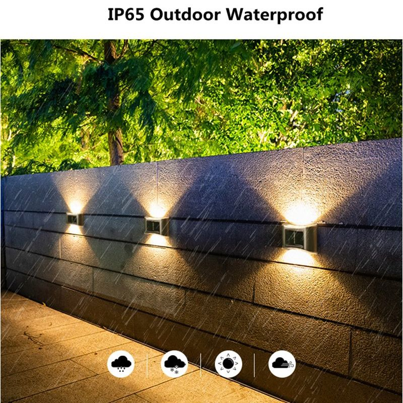 Luz de pared solar decorativa impermeable de acero inoxidable para exteriores 6LED lámpara de jardín paisajístico de cerca de patio