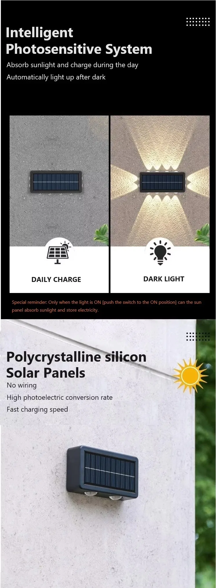 Lámpara de pared LED impermeable con espejo convexo de cuatro lados para exteriores, luz decorativa para jardín y escalera