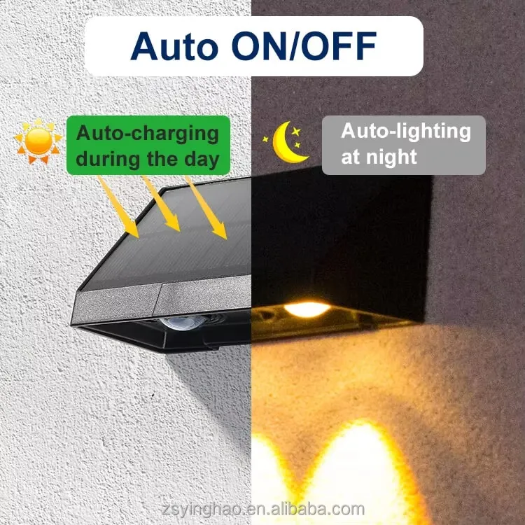 Luz de Pared Exterior LED Solar de Jardín a Prueba de Agua de Color Blanco Cálido Montada en la Pared IP65