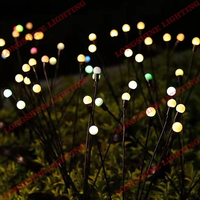 Luz de jardín montada en el suelo con luces de luciérnaga oscilantes alimentadas por energía solar. Decoración para jardín, césped, casa, terraza y balcón