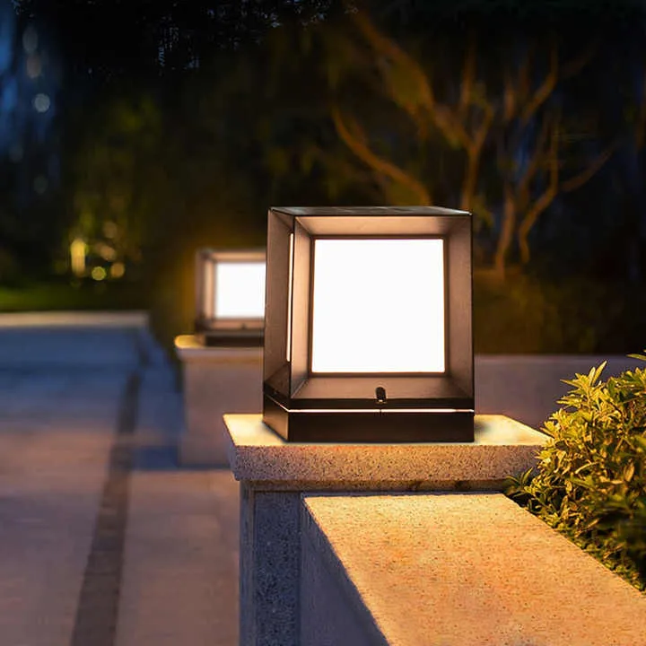 Luz decorativa de pilar de puerta de cerca al aire libre cuadrada de aluminio LED solar impermeable IP65