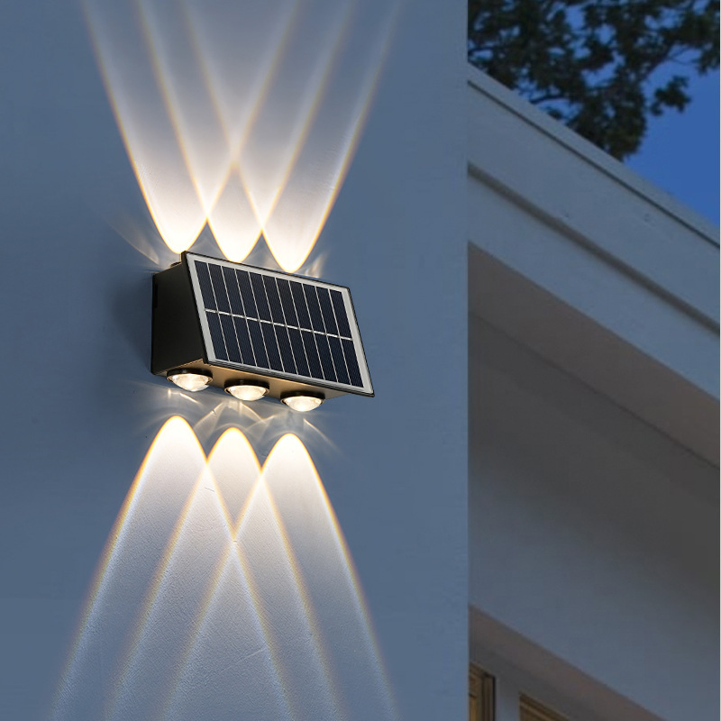 luz de cerca solar impermeable y cálida para exteriores, arriba y abajo, IP65 lámparas de pared de seguridad para hogar, jardín y porche
