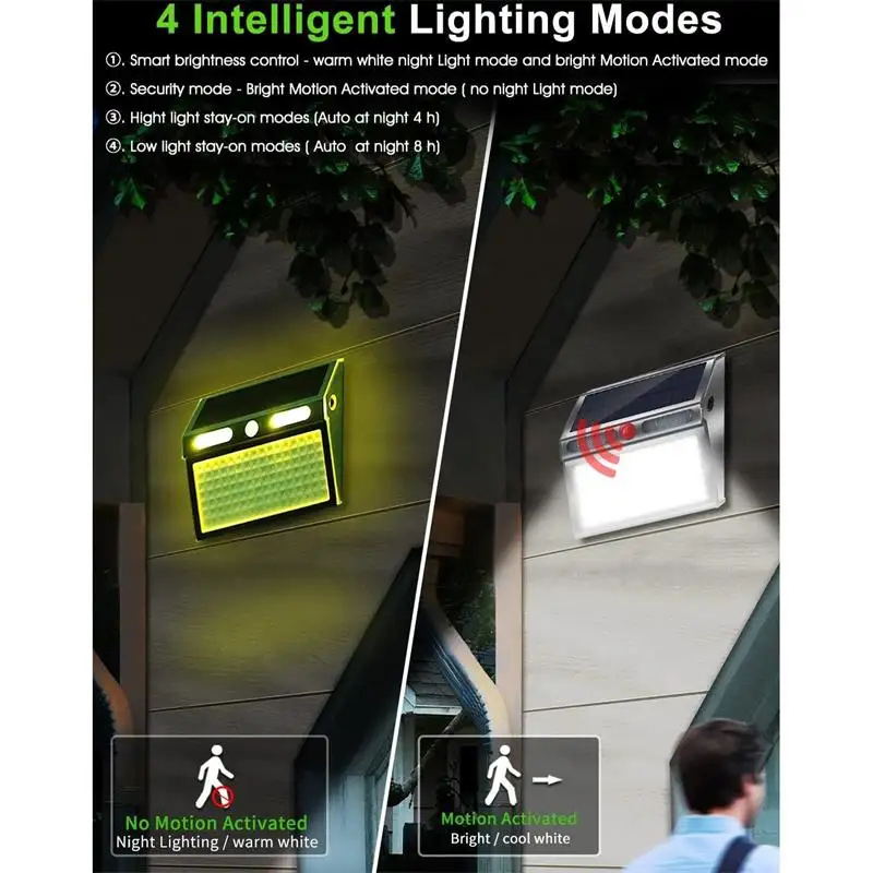 Luz de pared solar LED decorativa a prueba de agua con sensor de movimiento de acero inoxidable 112PCS para jardín, lámpara de escalera exterior, cerca exterior