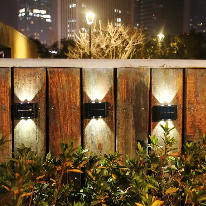 Luces de cerca solares para exteriores, aplique de pared LED hacia arriba y hacia abajo, iluminación a prueba de agua de crepúsculo a amanecer para terraza, escalera, patio y jardín
