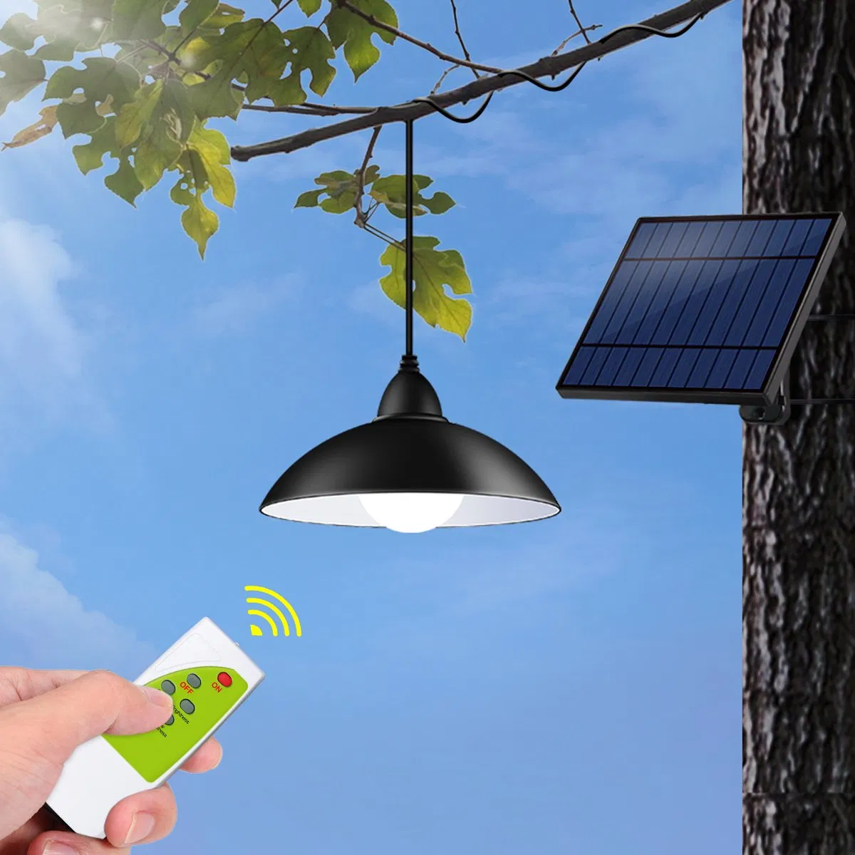 Luz Colgante Solar con Control Remoto Brillo Ajustable 12 LEDs Lámpara de Cobertizo IP65 Resistente al Agua Luces Colgantes para Jardín Patio Balcón Hogar