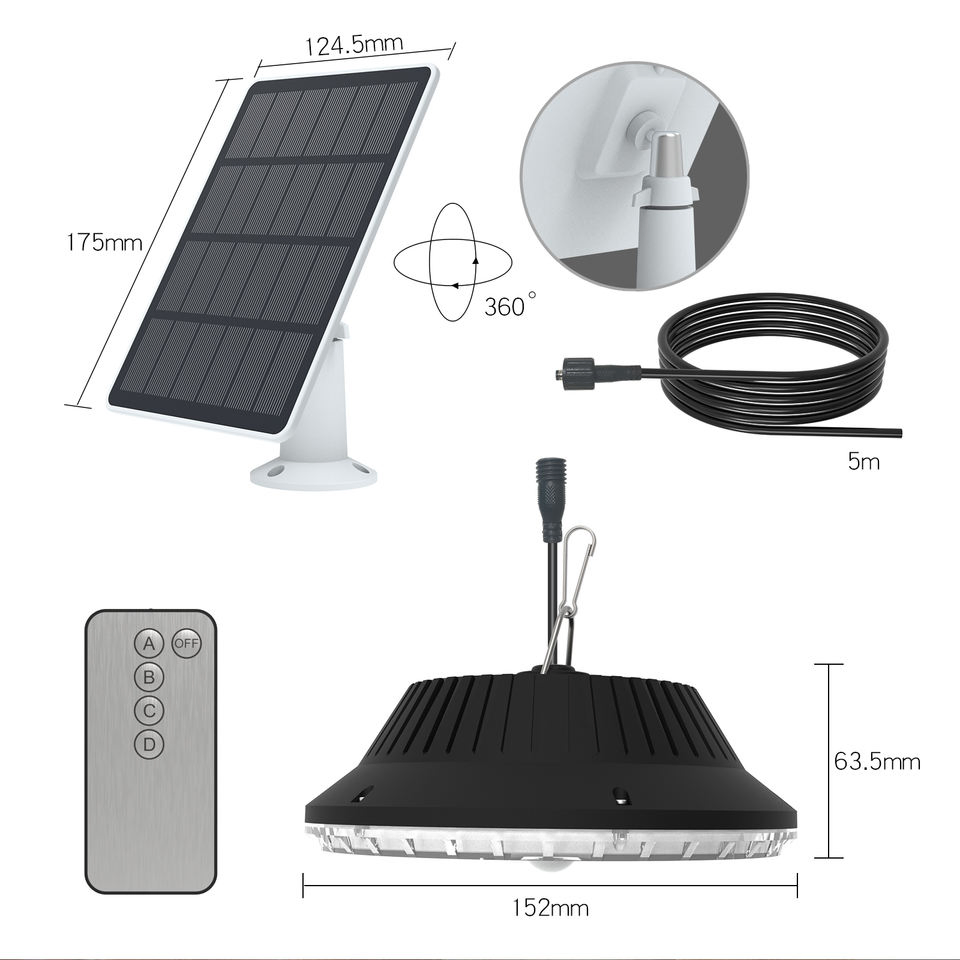 Luces de Techo Solar LED para Exterior, Luces de Seguridad para Porches, Luces Solares con Control Remoto para Cobertizos, Porches, Patios, Garajes