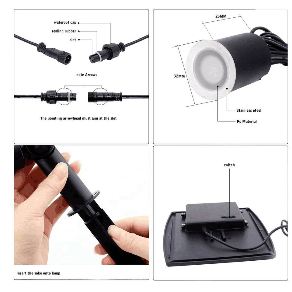 IP67 Luz de jardín subterránea LED solar a prueba de agua 32mm Lámpara de suelo empotrada para patio, foco para escalera