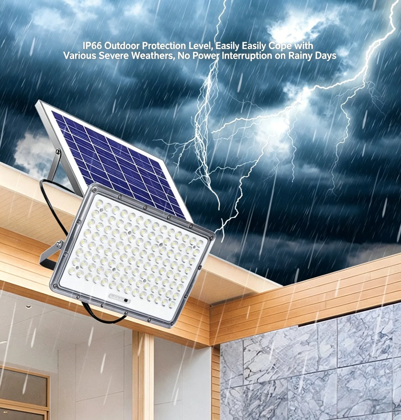 100W Luz Solar de Inundación con Amplio Ángulo de Iluminación, Lámpara LED Solar para Exterior, a Prueba de Polvo y Agua para Jardín, Camino, Luz Exterior de Villa