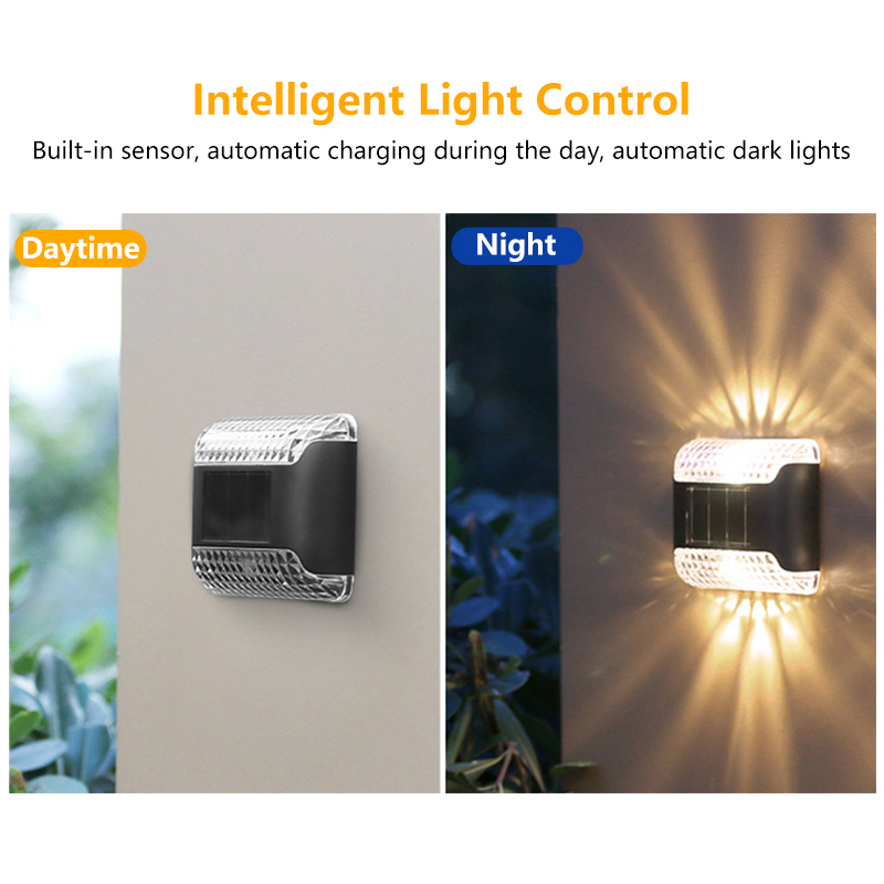 Lámpara de jardín exterior impermeable para cerca, luz solar LED montada en la pared, luz de pared hacia arriba y hacia abajo