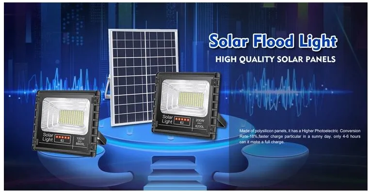 200W 300W Luces de inundación solares exteriores LED con sensor de luz y paneles solares IP67 Lámparas impermeables para cobertizos, carteles reflectores, luz LED